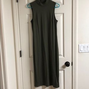 Green mock neck midi dress